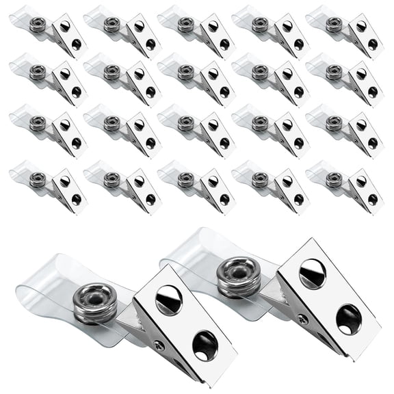 50pcs Premium Metal Badge Clips with Clear PCV Straps, for ID Cards, Badge Holders, Name Tags, Work Badges