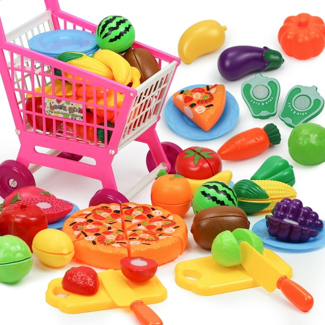 50pcs Pretend Play Food Toys,Plastic Cutting Food Toys for Kids Kitchen ...