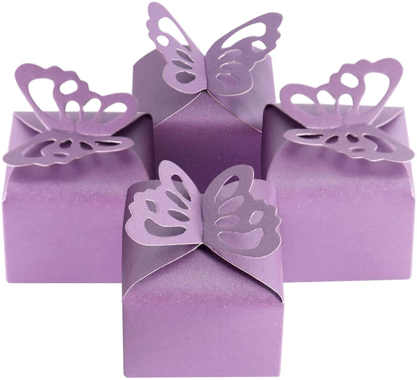 50pcs Purple Butterfly Favor Boxes Girl Baby Shower Butterfly Candy Box Decoration Party Birthday Wedding (Purple)