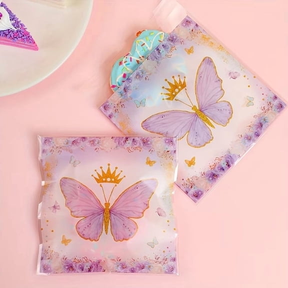 50pcs Purple Butterfly Self-Sealing Bags for Elegant Gift Packaging | Ideal for Birthdays, Weddings, and Holidays