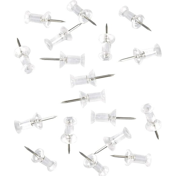 50pcs Push Pins, Clear Thumb Tacks, Steel Point and Head, Thumbtacks for Bulletin Board Cork Board, Clear Push pins for Wall