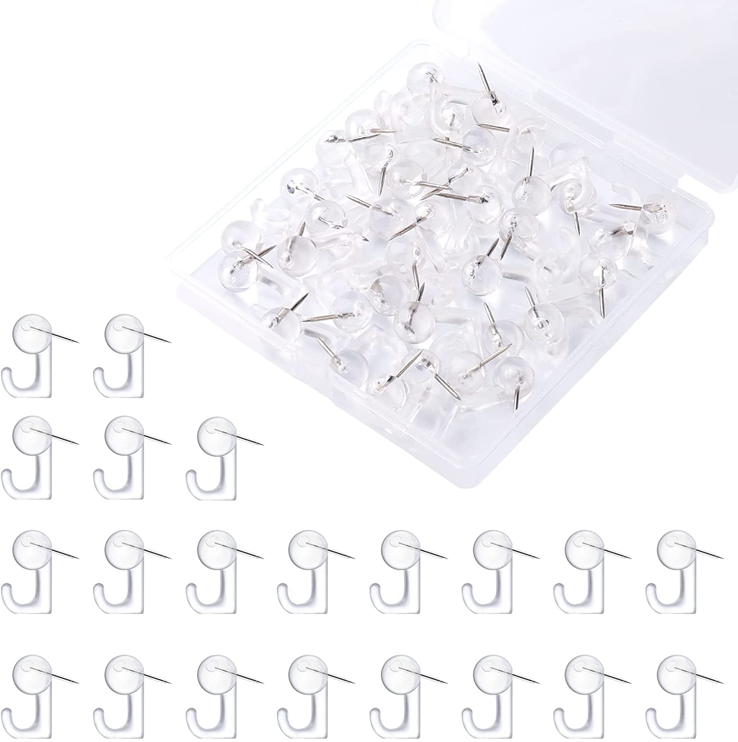 50pcs Push Pins Picture Hanger Hooks, Plastic Wall Hook Thumb Tacks Pin
