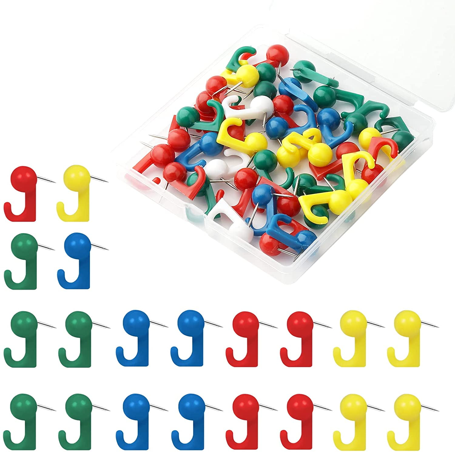 100 Pieces Push Pin Hooks Plastic Push Pins Wall Hook Thumb Tacks Marking  Pins