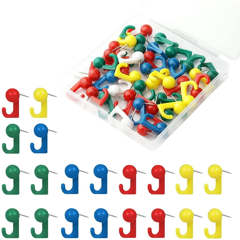 50pcs Push Pins Picture Hanger Hooks, Plastic Wall Hook Thumb Tacks Pin  Hooks for Pictures Paintings Ornaments Hanging (Colored)