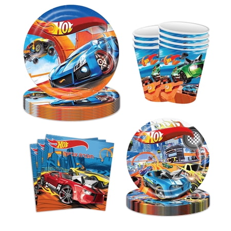 50pcs Racing Car Party Disposable Tableware Hot Race Car Birthday Party Supplies Kids Birthday Plates Napkins Paper Cups Dinnerware Favors for 10 Guests