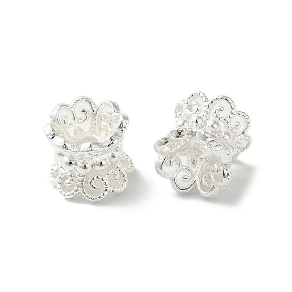 50pcs Rack Plating Double Side Brass Bead Caps Flower Long-Lasting Silver 6.7x5.8mm Hole: 1.8~4.7mm