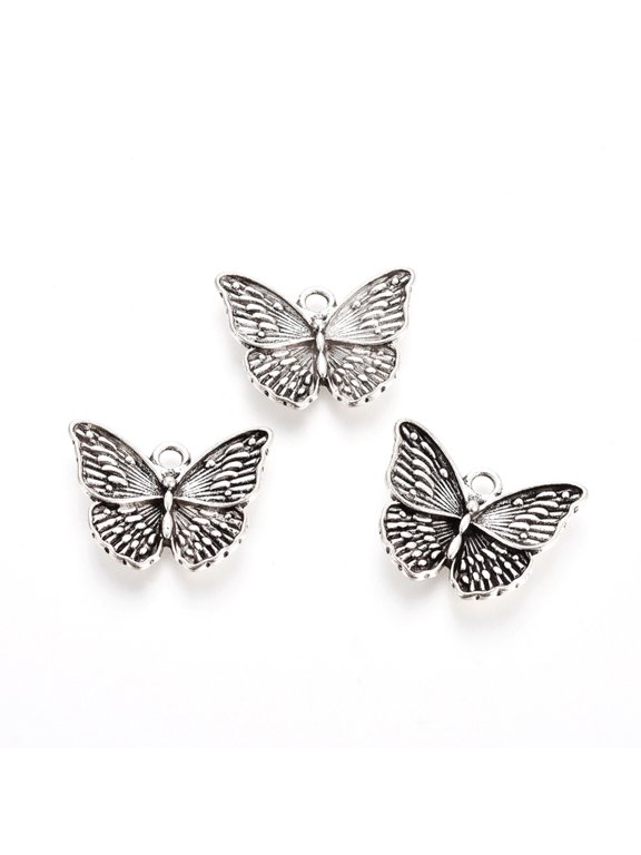 50pcs Rack Plating style Alloy Pendants Butterfly Silver 19.5x23.5x3.5mm Hole: 2.5mm DIY