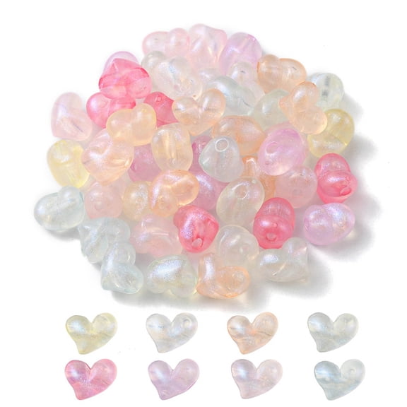 50pcs Rainbow Iridescent Plating Acrylic Beads Glitter Beads Heart Mixed color 9.5x12x9mm Hole: 2mm