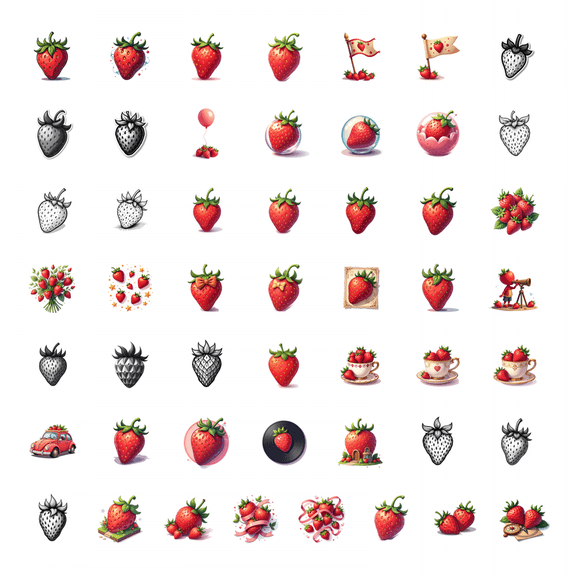 50pcs Realistic Strawberry Stickers Heart Ribbon Stationery Decals Water Bottle Laptop Phone Notebook Pencil Case Bicycle Sticker Set