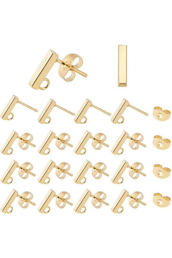 50pcs Rectangle Stud Earring Settings Stainless Steel Ear Stud with Loop and Ear Nuts 0.8mm Pin Earring Finding for Jewelry Making