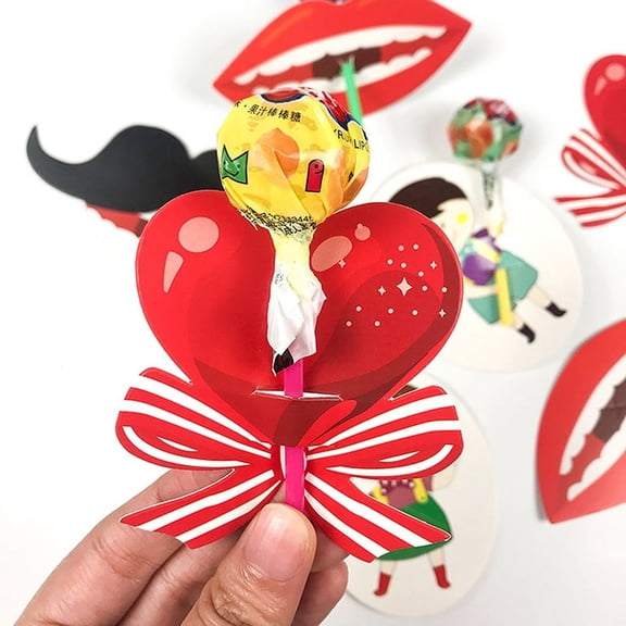 50pcs Red Heart Bow Lollipop Decorating Cards For Valentine's Day Wedding Birthday Party Supplies Candy Decorations Favors Gift