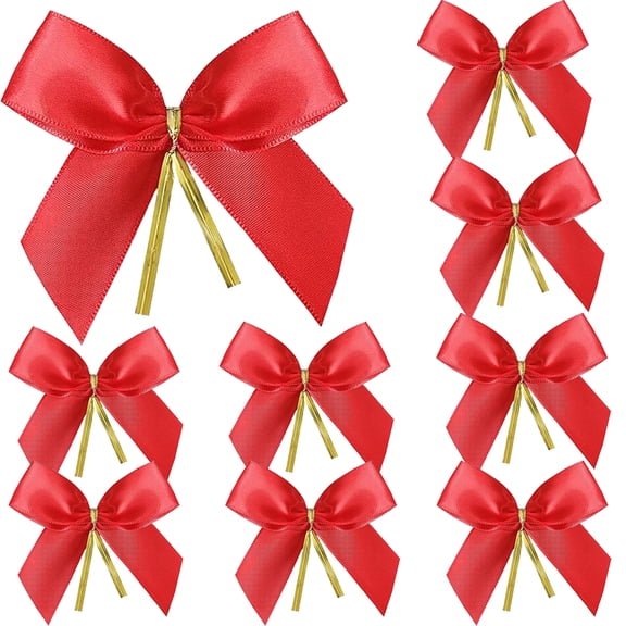 50pcs Red Mini Christmas Ribbons Bows Satin Ribbon Bow Ties Small Cute Bowknot Craft Ornaments Sewing Accessories for DIY Gift Wrapping Wedding Birthday Xmas Party Scrapbooking Decor