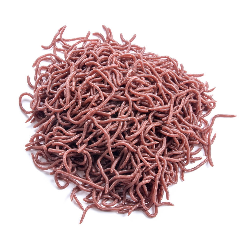 50pcs Red Worm Soft Lure Earthworm Shrimp Bass Fishing Bait (8cm Red Brown), Size: 4