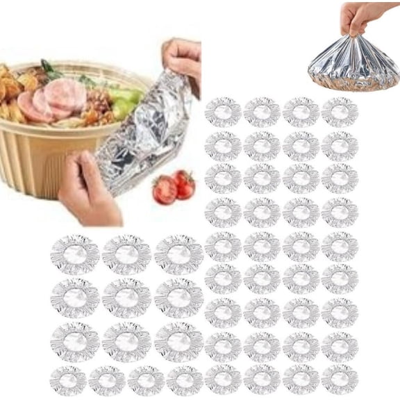 50pcs Repeatable Aluminium Foil Film Insulation Cover,Aluminum Foil Food Covers,Kitchen Fresh-Keeping Insulation Film,Fruit Cling Wra,Reusable Elastic Bowl Covers