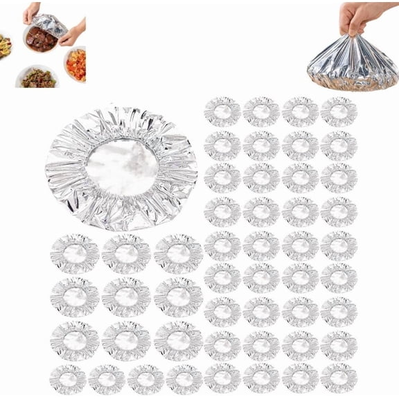 50pcs Repeatable Aluminium Foil Film Insulation Cover,Aluminum Foil Food Covers,Kitchen Fresh-Keeping Insulation Film,Reusable Elastic Bowl Covers,Adjustable Food Storage Covers for Kitchen