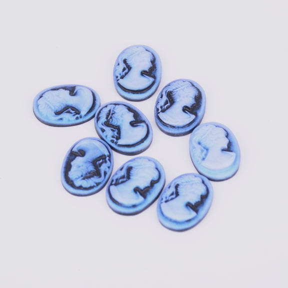 50pcs Resin Cameo Lady Head Cabochons Oval Blue 17x12.5x3.5mm