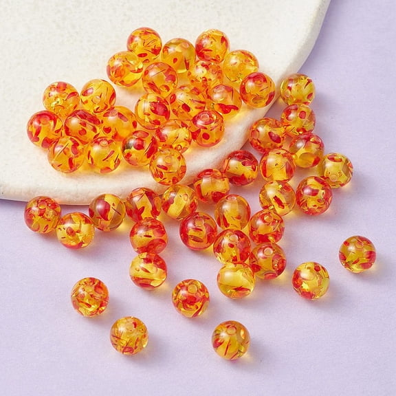 50pcs Resin Imitation Amber Beads Round Gold 8mm Hole: 2mm