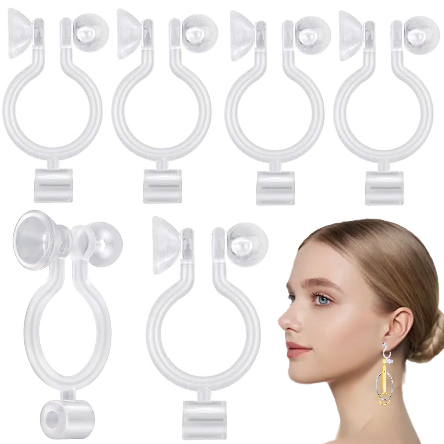 Ear Pin Clips 50pcs Resin Invisible Clip-on Components Clear Plastic Earring Clips ...