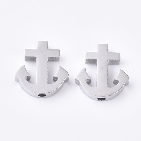 50pcs Resistant 304 Stainless Steel Beads Anchor Stainless Steel Color 14.5x14x3mm Hole: 1.8mm