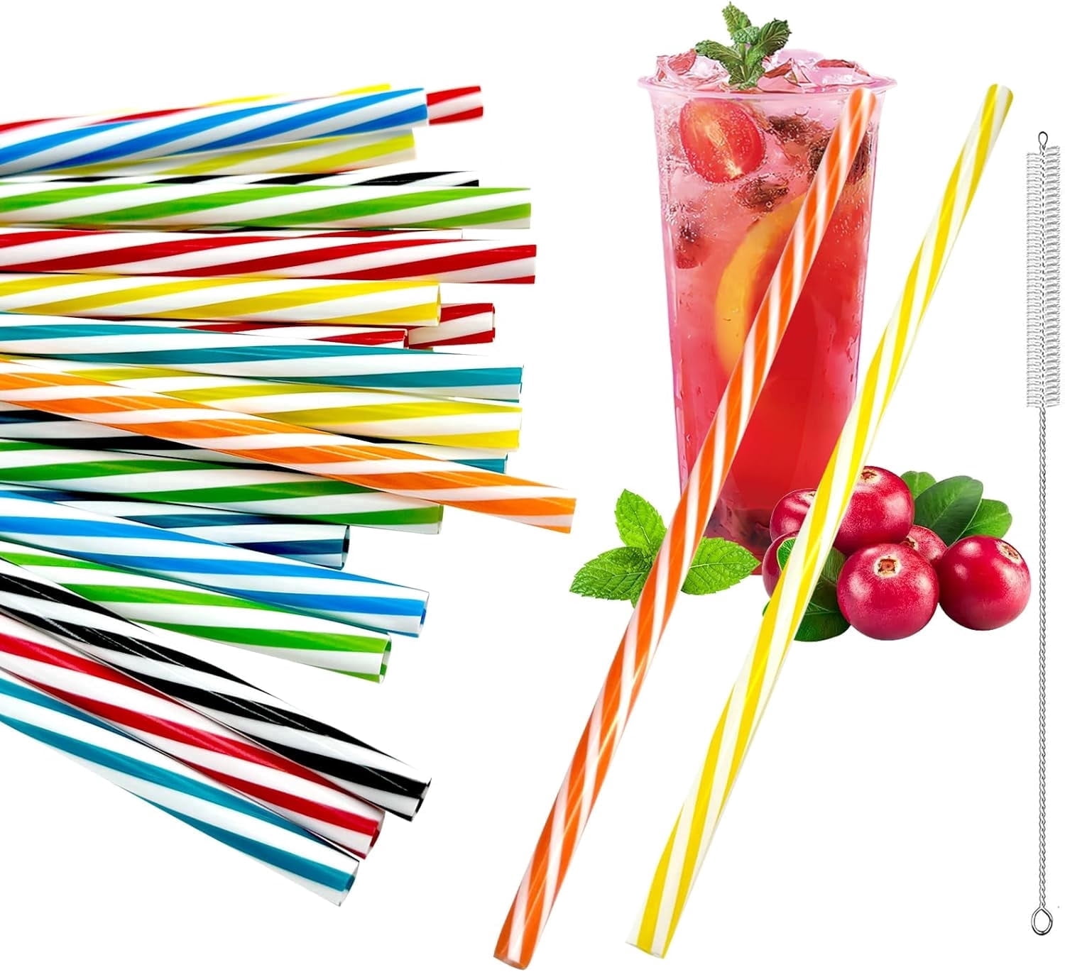 50pcs Reusable Plastic Straws, Straws Drinking Plastic with Cleaning ...