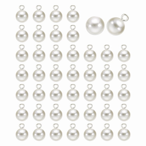 50pcs Round Faux Pearl Buttons 12mm 1/2" Gold Metal Shank Sewing Buttons Replacement DIY Small Button for Sewing Clothing Bridal Wedding Dress DIY Crafts, Beige Silver