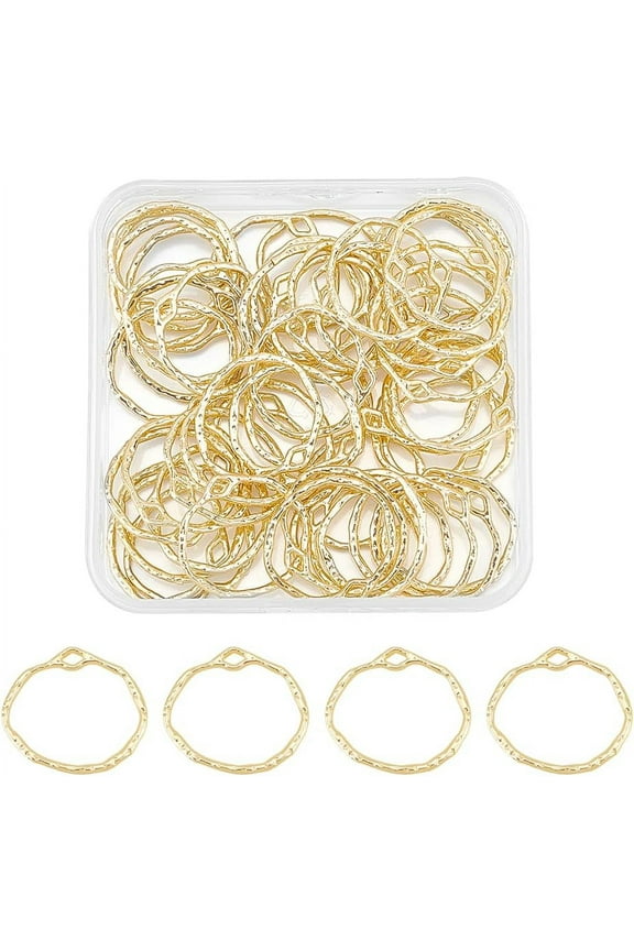 50pcs Round Open Back Bezel Pendants Alloy Ring Frame Pendants Epoxy Resin Pressed Flower Jewelry Blank Charms for DIY UV Resin Pressed Flower Crafts Jewelry Making Gold DIY