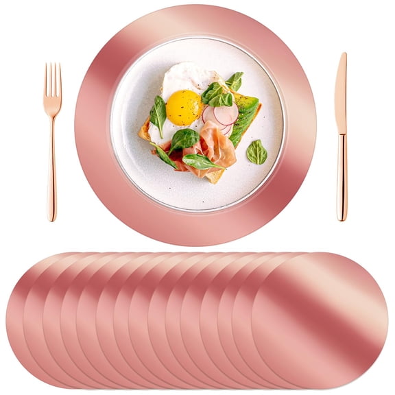50pcs Round Rose Placemats 13" Disposable Paper For Dining Table Mirrored Place Mat Kitchen Banquet Setting Wedding Birthday Dinner Party Decor
