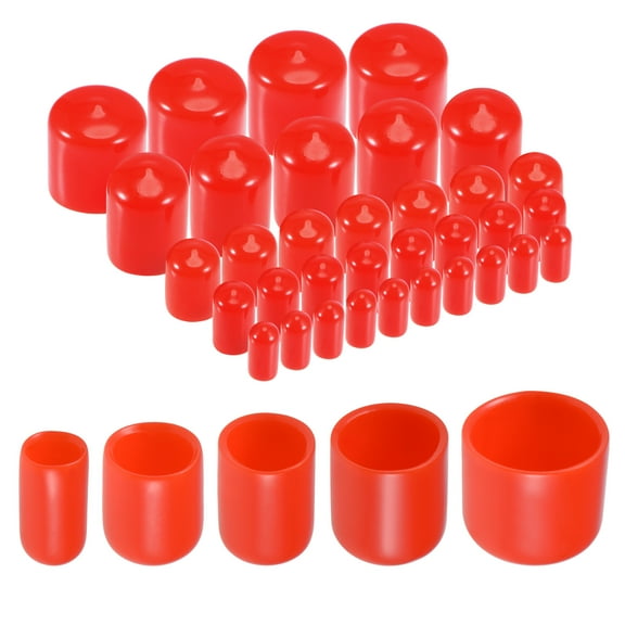 50pcs Round Rubber End Caps 1/4" 3/8" 1/2" 3/4" 7/8" Red Vinyl Cover Screw Thread Protectors Assortment