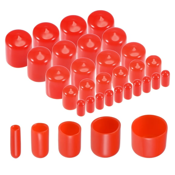 50pcs Round Rubber End Caps 1/8" 1/4" 1/2" 3/4" 15/16" Red Vinyl Cover Screw Thread Protectors Assortment