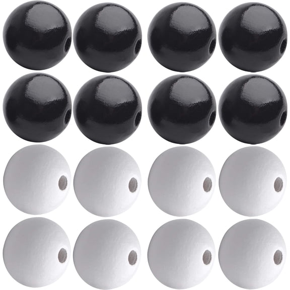 50pcs Round Wood Beads,25mm Natural Round Wooden Beads Small Hole Wood Loose Beads Smooth Painted Spacer Loose Beading Supplies for Necklace Bracelets Jewelry Making, White and Black