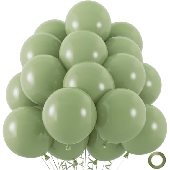 50pcs Sage Green Balloons, 12inch Matte Boho Balloons for Wedding Decor Safari Baby Shower Jungle Birthday Balloon tion (With Ribbon & Glue)