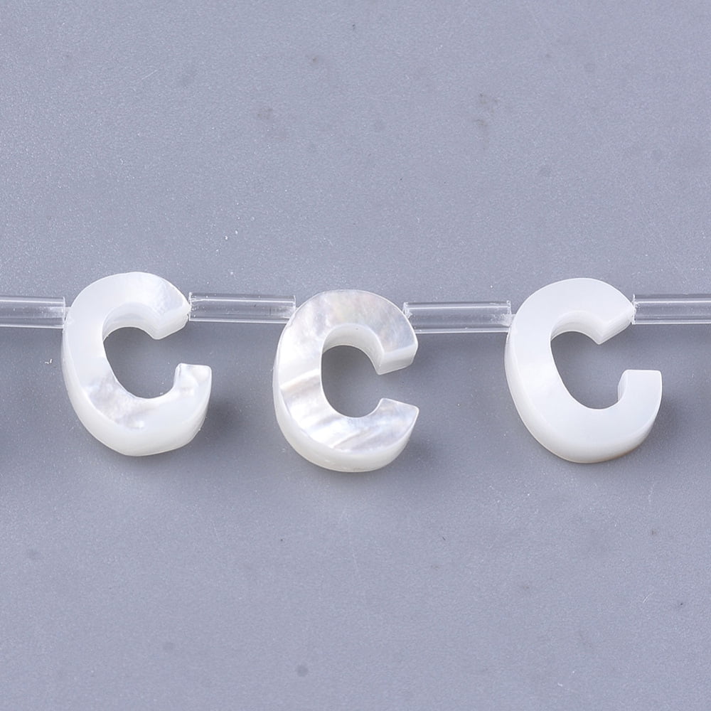 50pcs Sea Shell Beads White Shell Mother of Pearl Shell Top Drilled Beads Letter.C 10x2.5~11.5x3mm Hole: 0.8mm