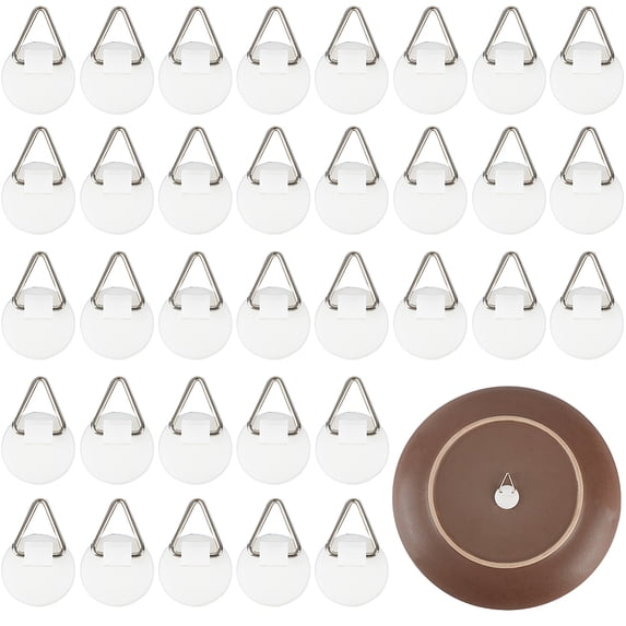 50pcs Self-Adhesive Plate Hangers Invisible Small Plate Holders Vertical Hook Set 0.87 Inch Plastic Hanging Hooks for Picture