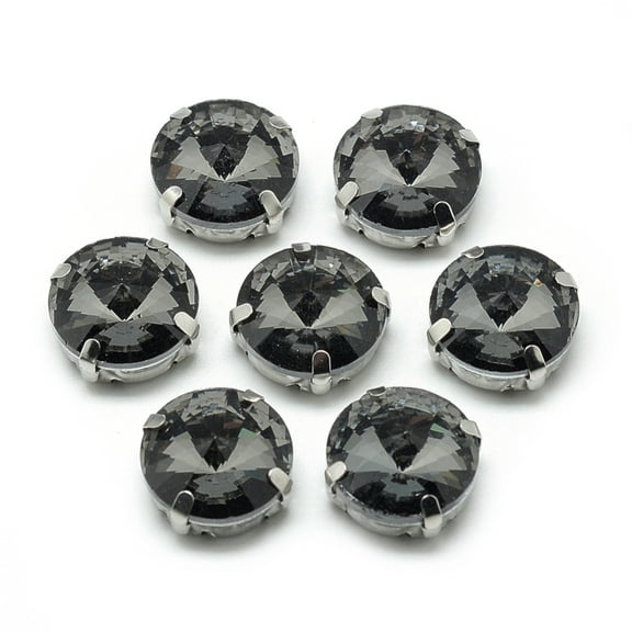 50pcs Sew on Rhinestone Multi-strand Links Glass Rhinestone with Brass Prong Settings Garments Accessories Faceted Flat Round Gray 13x7.5mm Hole: 0.8~1mm