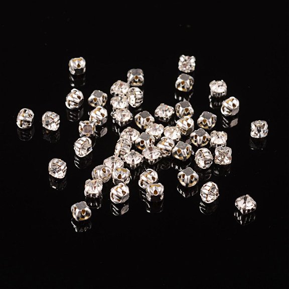 50pcs Sew on Rhinestone Multi-strand Links Multi-strand Links Grade A Glass Rhinestone with Brass Prong Settings Garments Accessories Square Silver color Plated 3.8~4x3.8~4mm