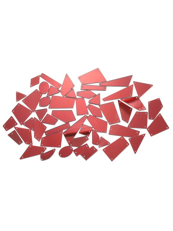 50pcs Sew on Acrylic Irregular Mirror Piece Kit DIY Mirrored Rhinestones Mirror Beads for Evening Dresses Cloth Dark Red