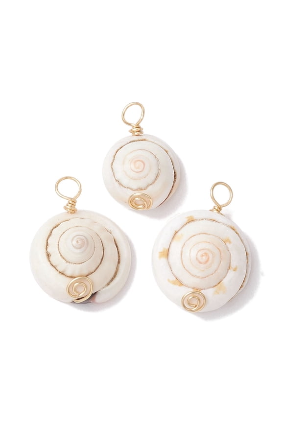 50pcs Shiva Eye Shell Copper Wire Wrapped Pendants Shell Shape Light golden 22~26x15~21x8~13mm Hole: 3.5mm
