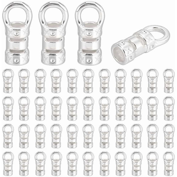 50pcs Silver Cord Ends Caps Brass Crimp Beads Cord Thread Ends Jewelry Connectors Mini Crimp End Tips with Loop