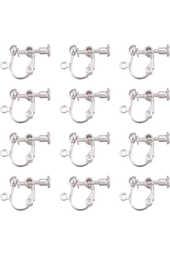 50pcs Silver Screw Back Clip on Earring Converters Adjustable Earring Clips 17x13mm with Loop for Non-Pierced Ears Dangle Earring Jewelry Making