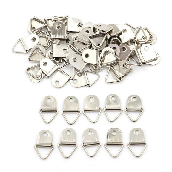 50pcs Silver Triangle Mirror Hangers Strap D-Ring Hanging Picture Frame Hooks