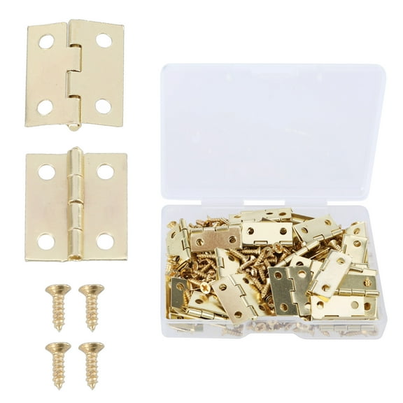 50pcs Small Hinges for craft Small Foldable Gold Cabinet Hinges with 200 Screws Suitable for Jewelry Boxes & Dollhouses