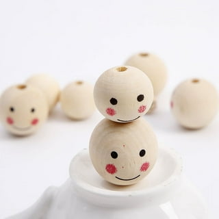 50Pcs Round Wooden Smile Face Beads Wood Loose Beads Round Spacer Beads  with