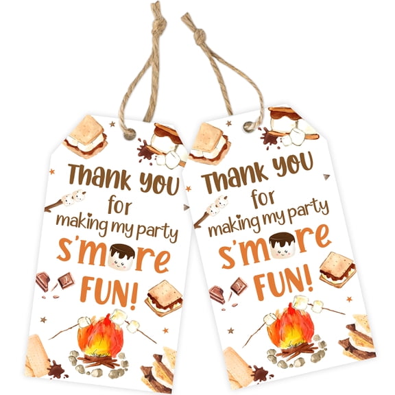 50pcs Smore Thank You Tags For Party Favors Universal Smores Gift Labels With Twine String Campfire Dessert Celebration Supplies Handmade Style Paper Cards Birthday Event Guest Gifts Sweet Treat