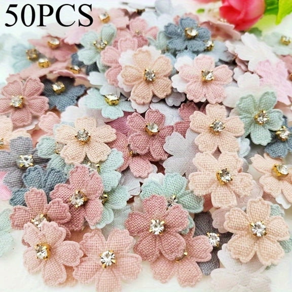 50pcs Sparkling Rhinestone Flower Appliques, 2.3cm - Assorted Colors For DIY Clothing, Hats, Hair Accessories & Crafts