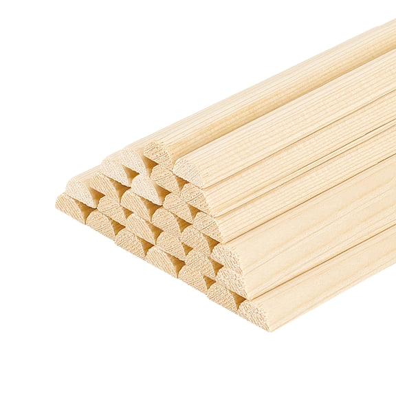 50pcs Split Wood Dowel Rods 12 Inch x 1/2 Inch Half Wooden Dowels Unfinished Fluted Molding Wood Crafts Sticks Doweling Rods