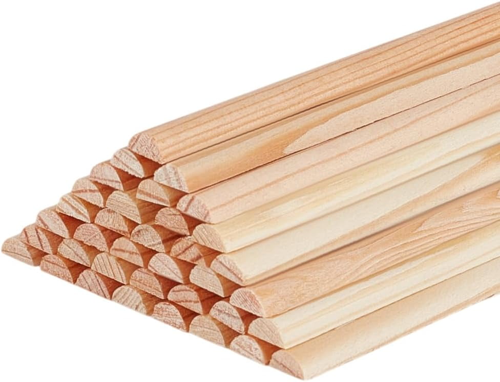 50pcs Split Wood Dowel Rods 3.94x0.24 Inch Unfinished Half Round Dowel ...