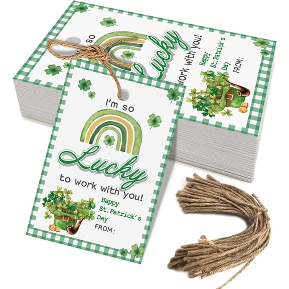 50pcs St. Patrick's Day Appreciation Gift Tags, Lucky to Work with You Tags for Office Coworker Staff Manager and Boss (St. Patrick's hat)