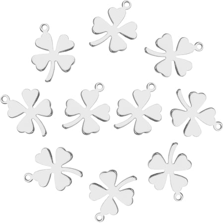 50pcs Stainless Steel Four Leaf Clover Charms Pendants Jewelry Findings