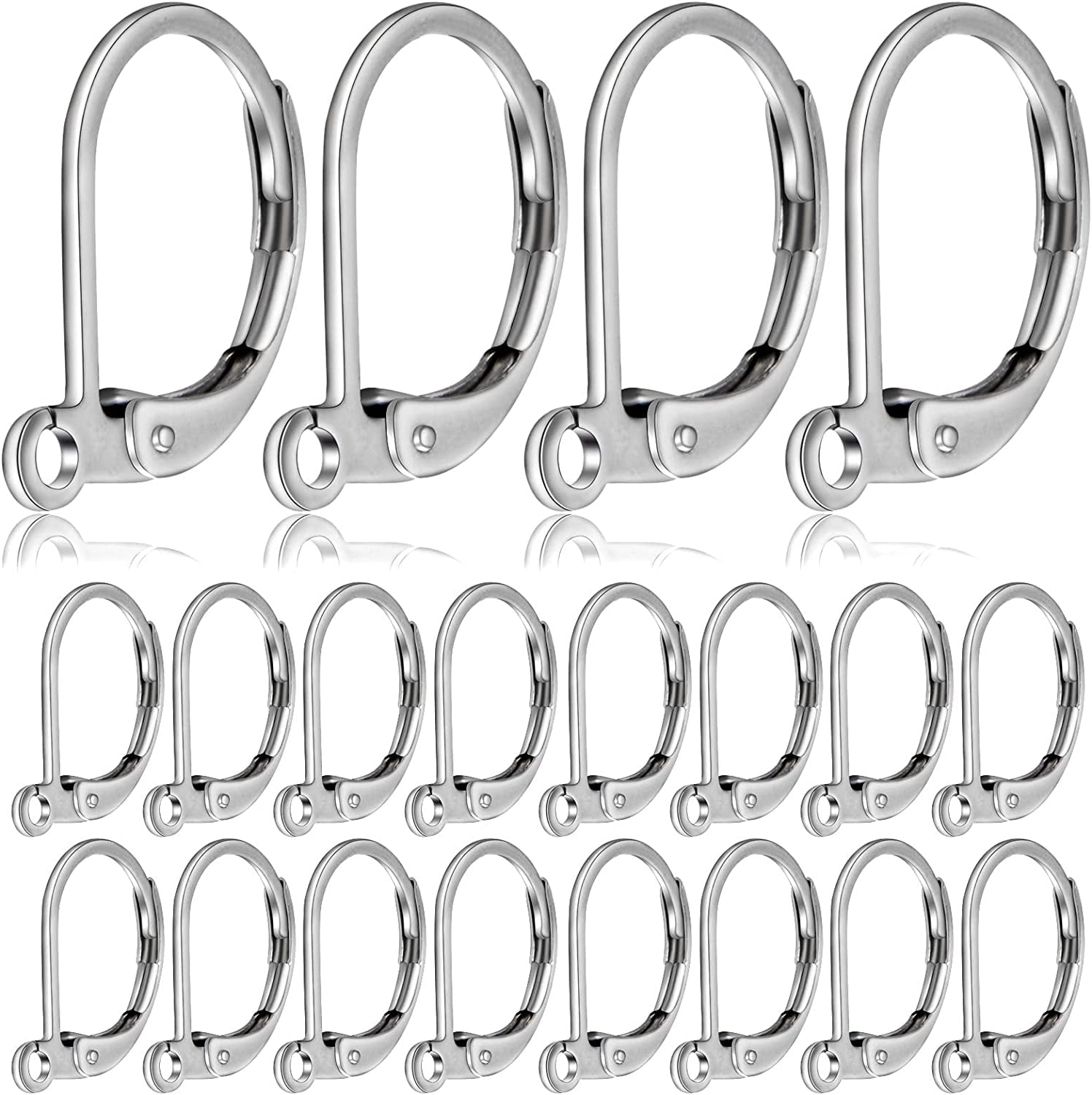 50pcs Stainless Steel Lever Back Earrings French Hooks Leverback Hoop Earwire Earring Components with Loop for DIY Earrings Jewelry Making, 14x12mm