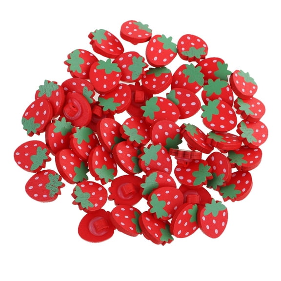 50pcs Strawberry Shape Wooden Shank Buttons for Clothing Sewing DIY Scrapbooking 17x21mm